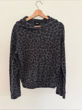 Monrow Black & Charcoal Leopard Hooded Pullover
